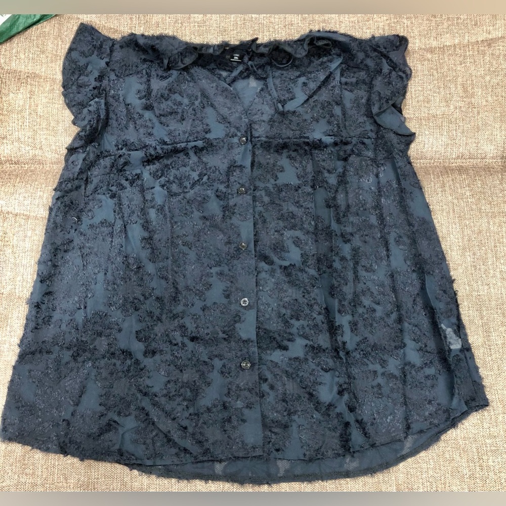 Joress Curve Sheer Sleeveless Blouse. Navy Blue XXL